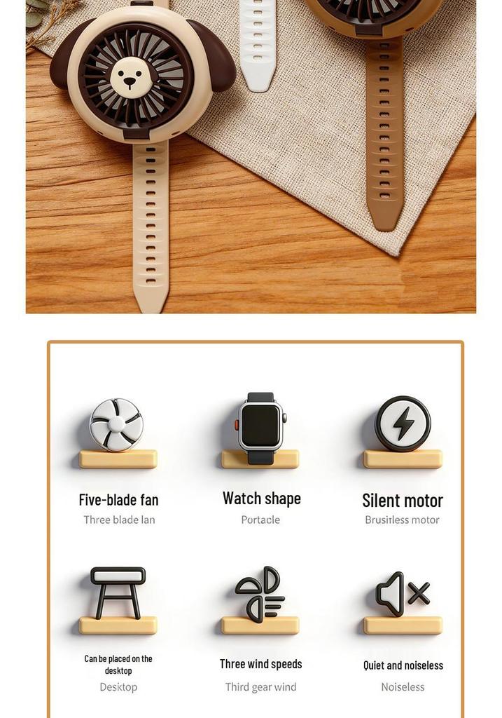Cartoon Puppy USB Rechargeable Mini Fan: Silent, Portable, Ideal Gift for Kids and Students