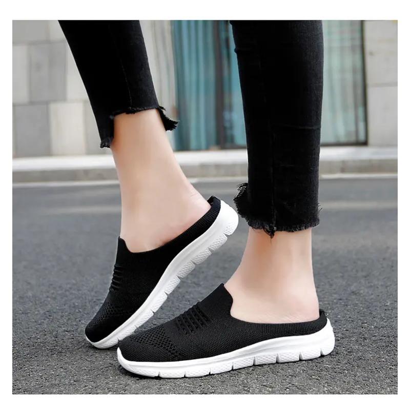 Женские мюли-слипоны вязаные дышащие удобные повседневные туфли легкие нескользящие тапочки