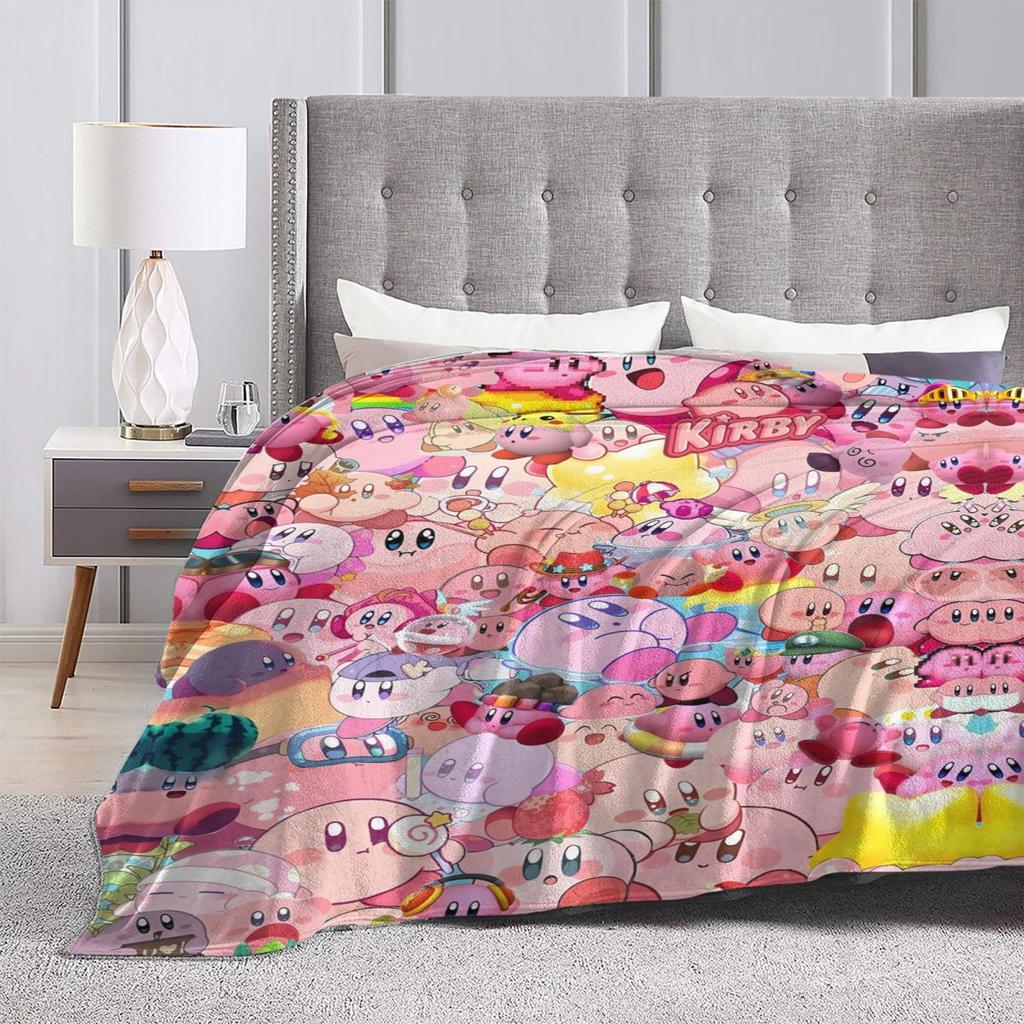 Warm Soft Blankets Airplane Travel Kirby Stars Collages Throw Blanket Flannel Bedspread For Couch Bed Comfortable Sofa Bed Cover