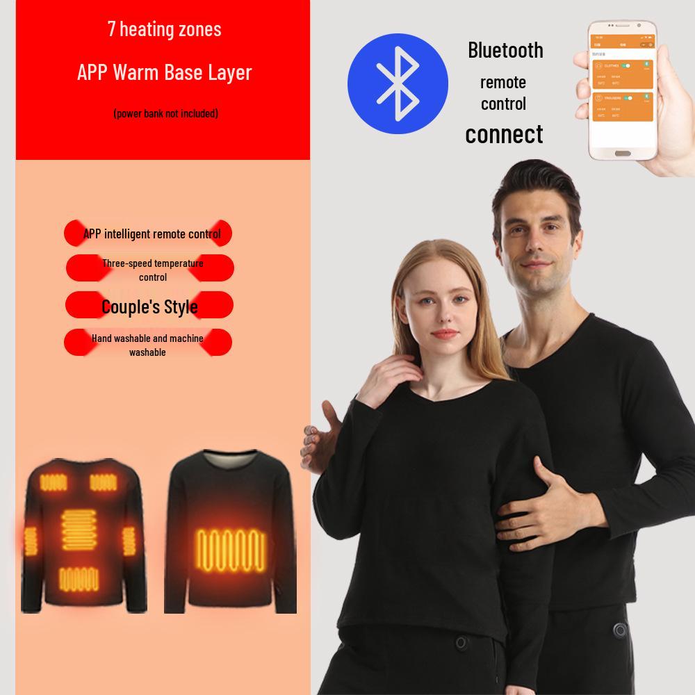 Bluetooth-Controlled Heated Thermal Underwear Set for Men and Women - USB Electric Heating with Velvet-Lined Warm Pants