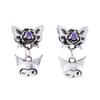 KUROMI Earrings for Both Ears Set of 2 Sanrio Characters Butterfly Rose Skull Shaking Wink 925 Silver Cubic Zirconia Silicone Catch Purple Purple