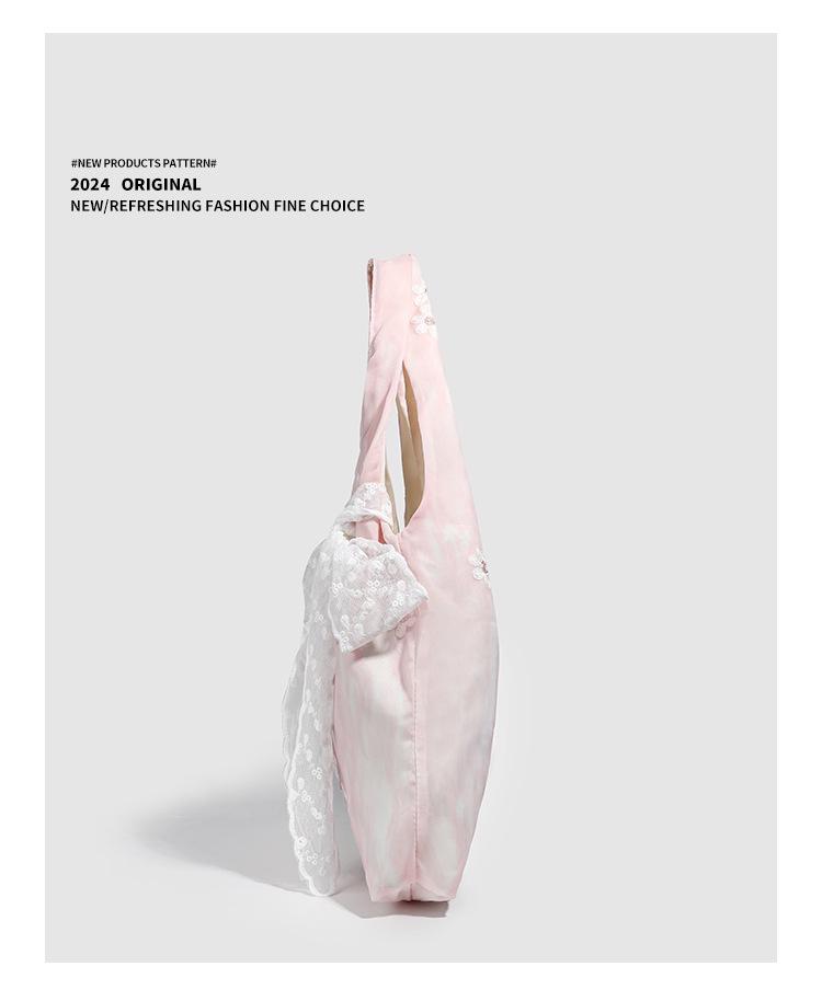 2025 Сумка-тоут из парусины с кружевом и бантом на одно плечо