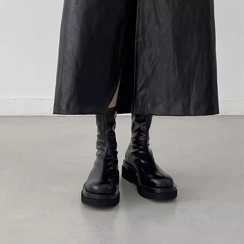 Массивные женские эластичные короткие сапоги, модные туфли на платформе с молнией сзади, осенне-зимние женские ботильоны