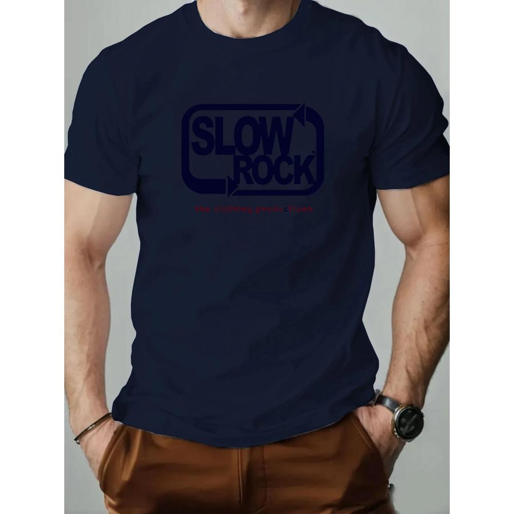Мужская футболка с принтом Slowrockk, летняя модная, для отдыха, дышащая, с круглым вырезом, высококачественная мужская одежда