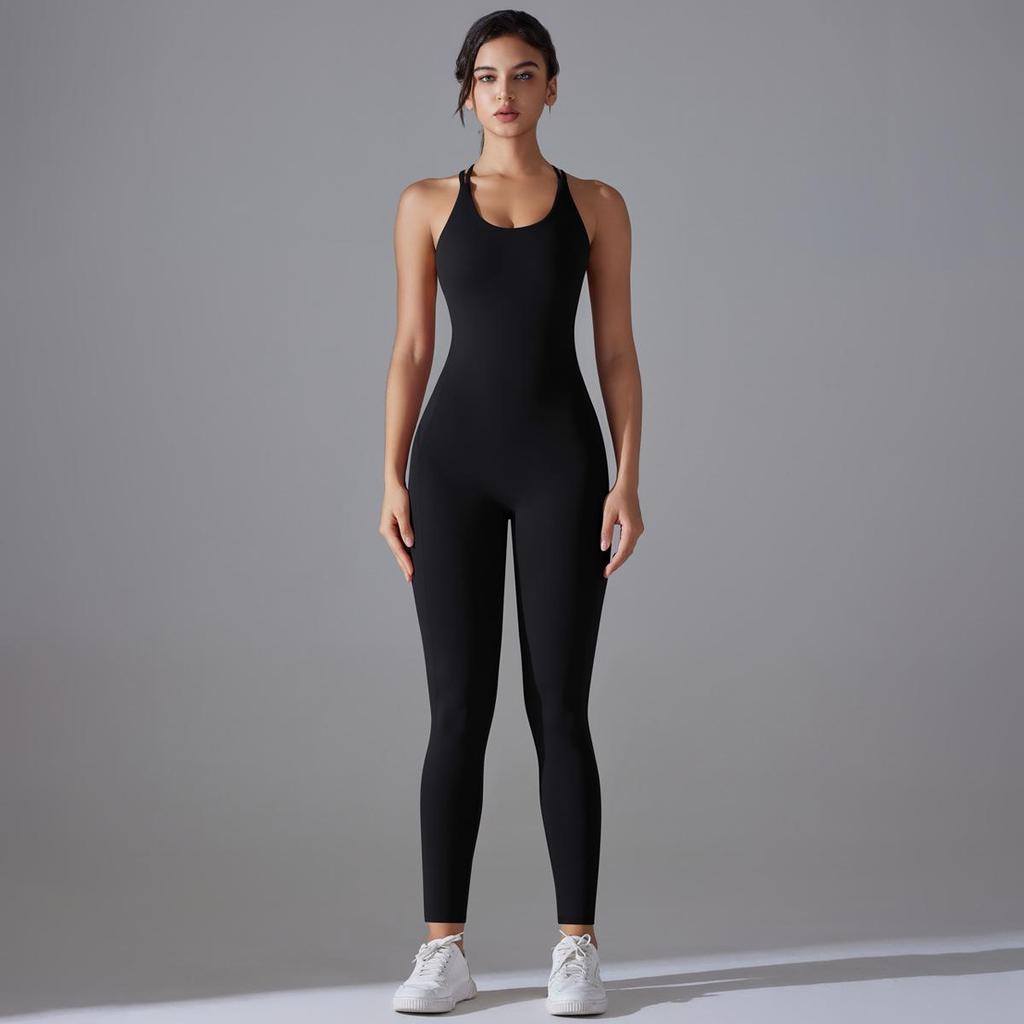 Евро-американский комбинезон для йоги с драпировкой и эффектом лифтинга бедер: Быстросохнущее и красивое бодикон с открытой спиной для фитнеса и бега