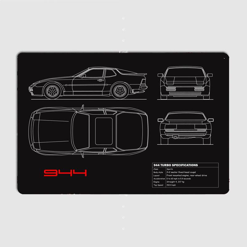 The 944 Blueprint Metal Plaque Metal Plaque Poster Mural Painting Retro Pub Garage Tin Sign Posters