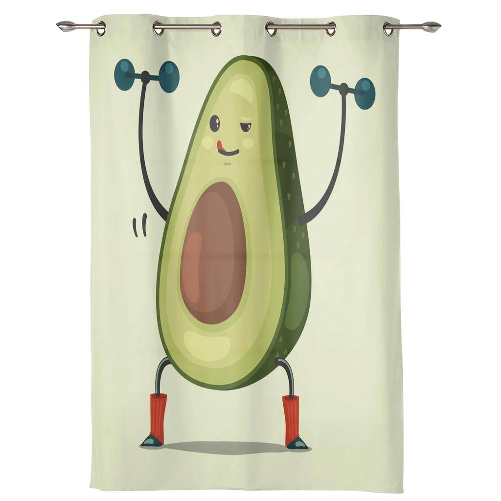 Fruit Cartoon Avocado Barbell Lovely Green Curtains for Bedroom Living Room Drapes Kitchen Children Window Curtain Home Decor