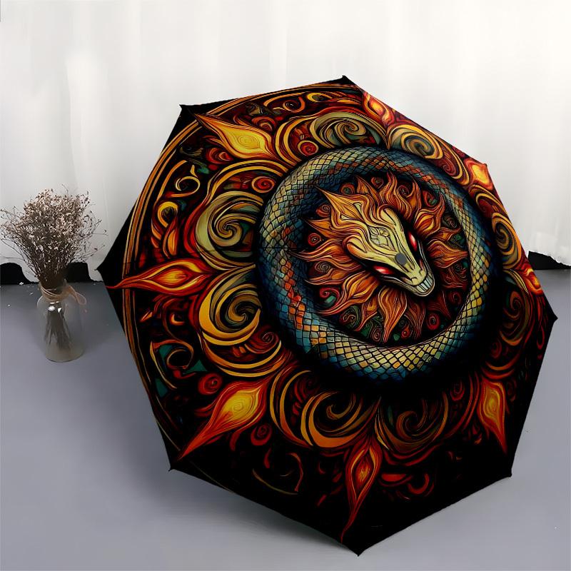 1pc Dragon Mandala Artwork Umbrella with Plastic Handle,Suitable for All Seasons Home Travel Outdoor UmbrellaM1288