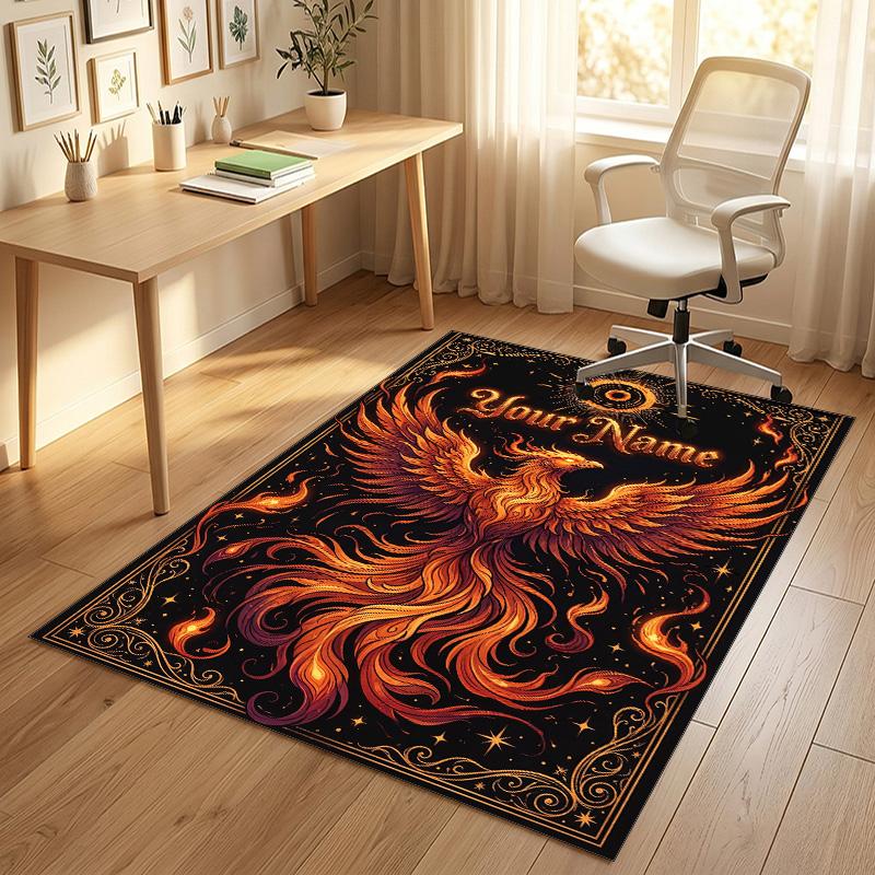 Dragon Phoenix Theme Crystal Velvet Rug Personalized Custom Name Text Soft Floor Mat Home Decor