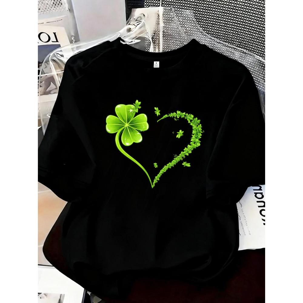 Four-leaf clover printed women's round neck T-shirt summer casual short-sleeved shirt street fashion women's Joker