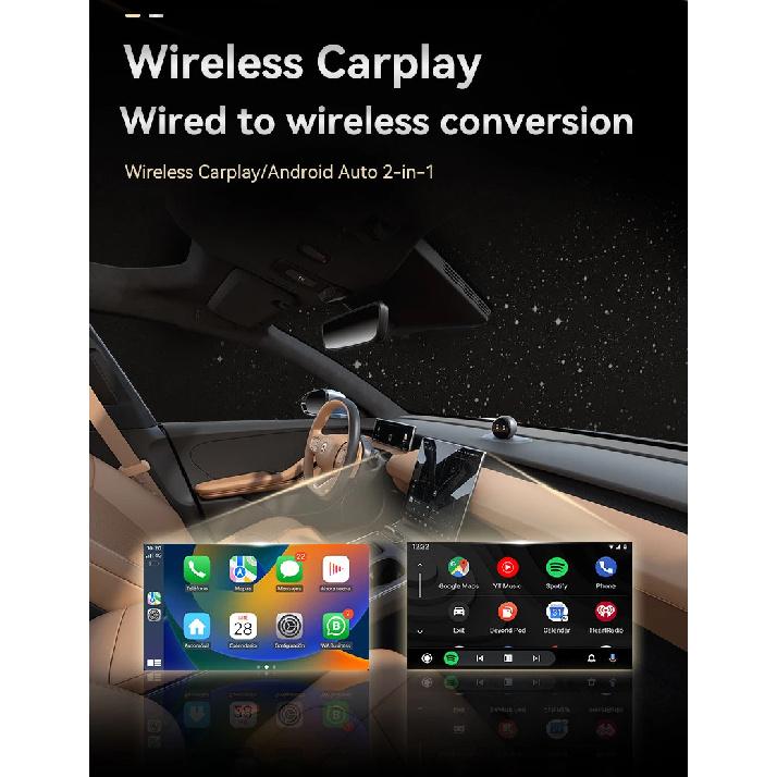 Беспроводной адаптер Carplay 2-в-1 Android Auto WiFi BT Стабильное соединение Поддержка нескольких приложений Умное голосовое удаленное управление Системы Car Play 2025