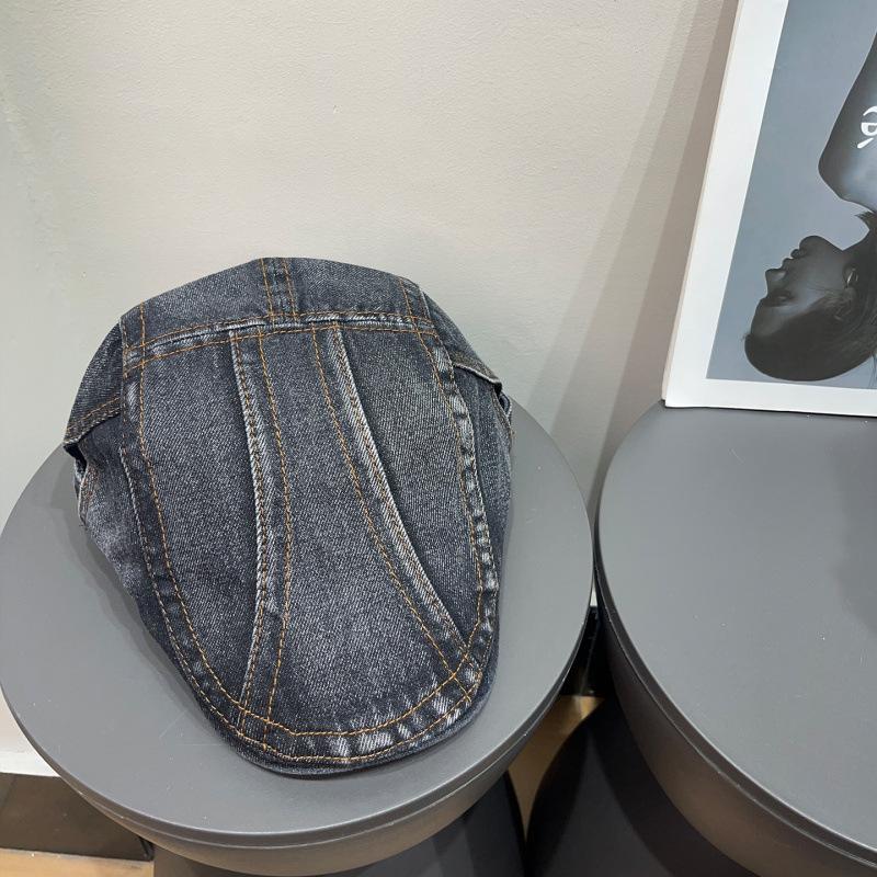 Spring And Summer Washed Denim Forward Hat Japanese Retro Face Small Beret Reverse Wearing Big Head Circumference Painter Hat