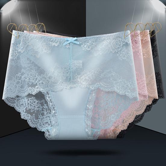 Women Panties Mid Waist Lace Hollow Out Good Breathability Butt-lifted Underpants Solid Color Moisture-wicking Briefs for Sport Work