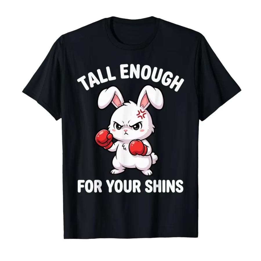 Men's Cotton T-shirt Summer Casual Graphic Tee Short Sleeve Rabbit Boxing Tall Enough for Your Shins Funny Bunny T-shirt Men Women 100 Unisex,gift,Top