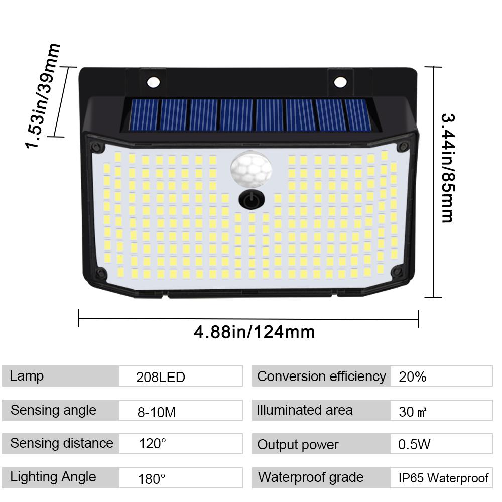 Solar Lights Outdoor 158 LED Solar Wall Lamp Waterproof Wireless Motion Sensor Security 3 Modes Garden Fence Yard Deck Garage