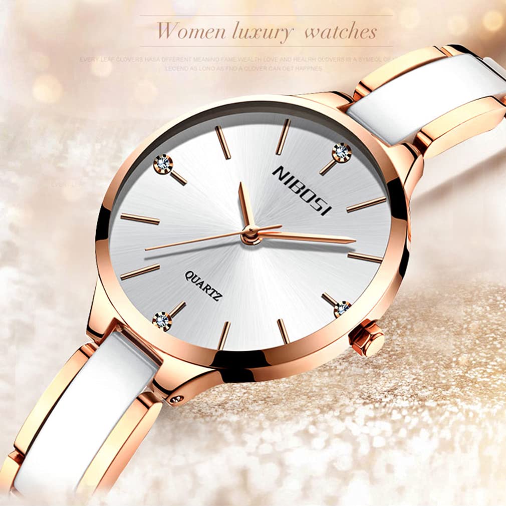 Watch Ceramic White Simple Arm Watch Ladies Waterproof Analog Quartz Brand Stylish Casual Business Stainless Steel Watch Luxury Gift for Her NIBOSI