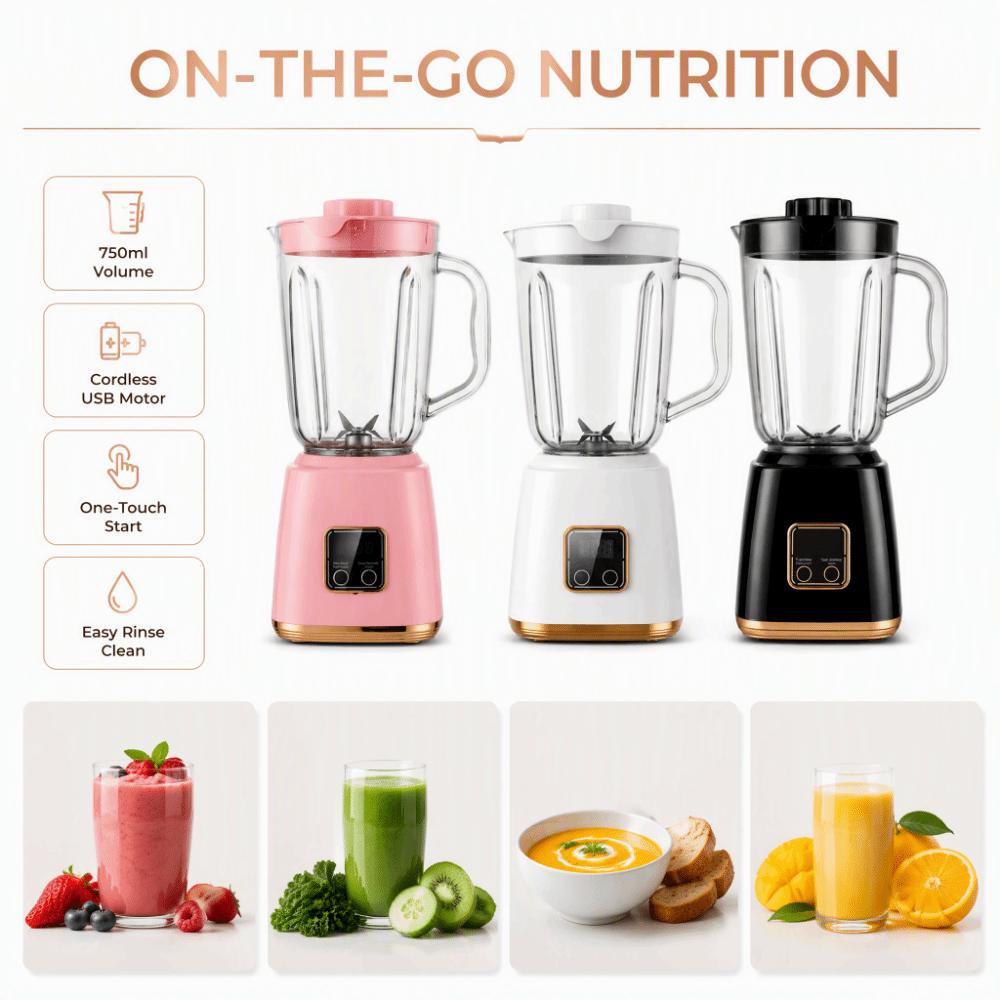 Wireless Mini Blender 750ml Large Capacity Portable Blender Daily Helper Juice Mixing Cup Home