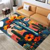 Non-slip rug featuring a 3D cactus and vivid floral print—suitable for the living room, bedroom, kitchen, and bathroom.