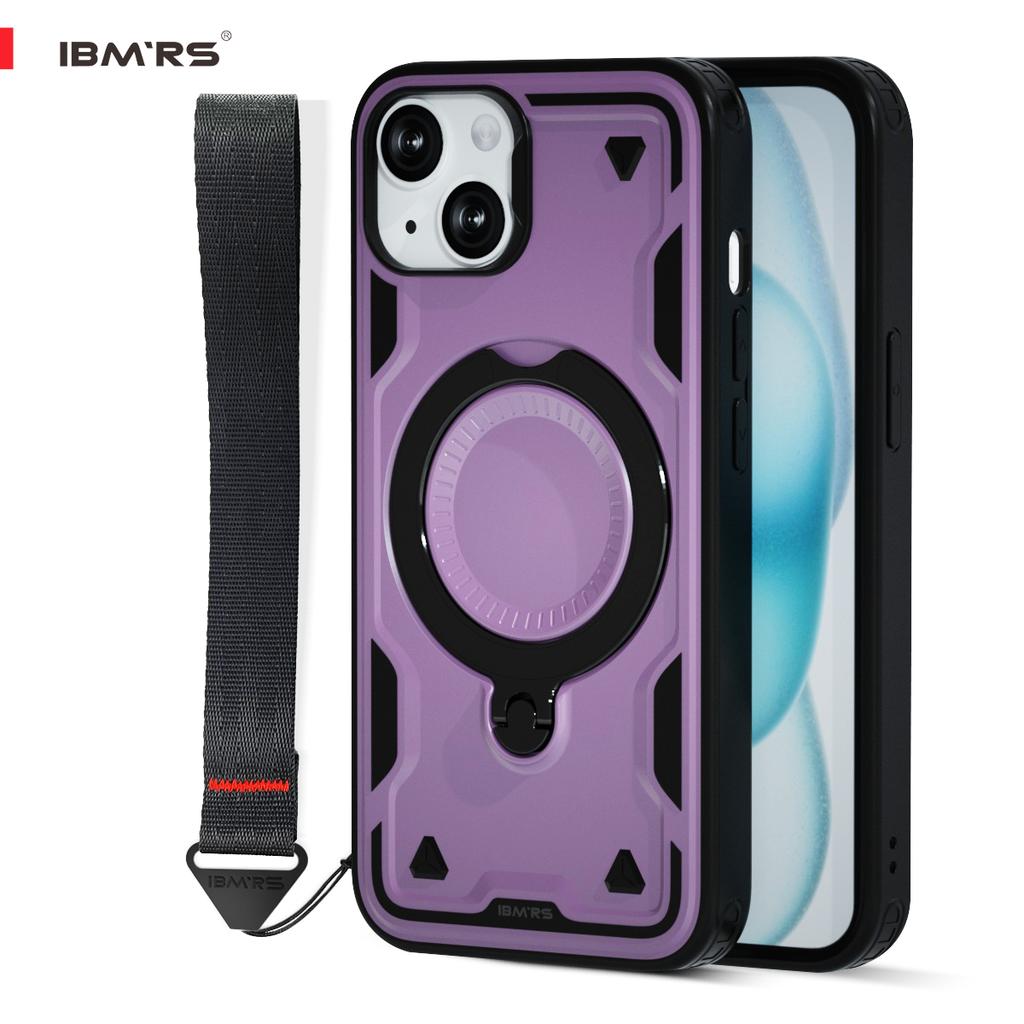 Чехол IBMRS для iPhone 15 с магнитом, подставкой и шнурком | Противоударный чехол, совместимый с Magsafe | Противоскользящая ручка для автомобиля/путешествий
