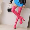 Women's High-heeled Boots, Sexy European and American Style Waterproof Platform Thick Heel Solid Color Large-size Knee Boots