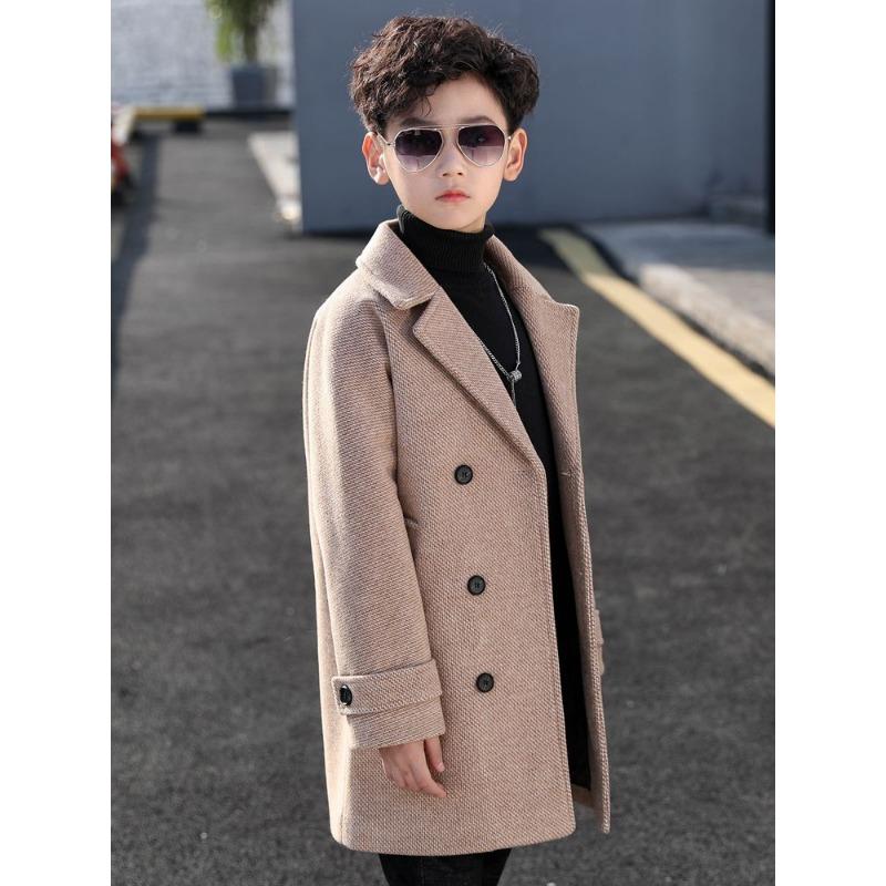 Children's Medium-Thick Wool Coats; Fall/Winter Boys' Quilted Wool Trench Coats