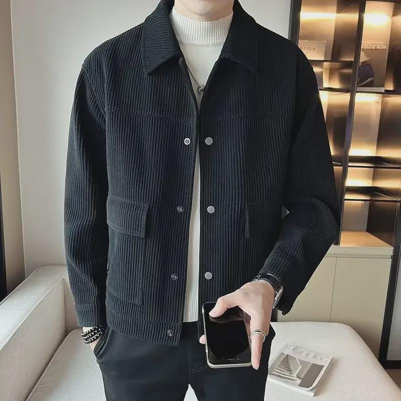 Men's Trendy Corduroy Jacket: Spring/Autumn 2023, Handsome Loose Fit, Short Lapel, Lightweight Coat