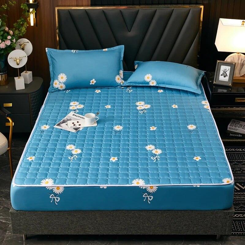 Стеганый наматрасник с принтом, сплошной цвет, эластичная лента, фиксированная простыня, модное постельное белье (Нет наволочки) Встроенный лист