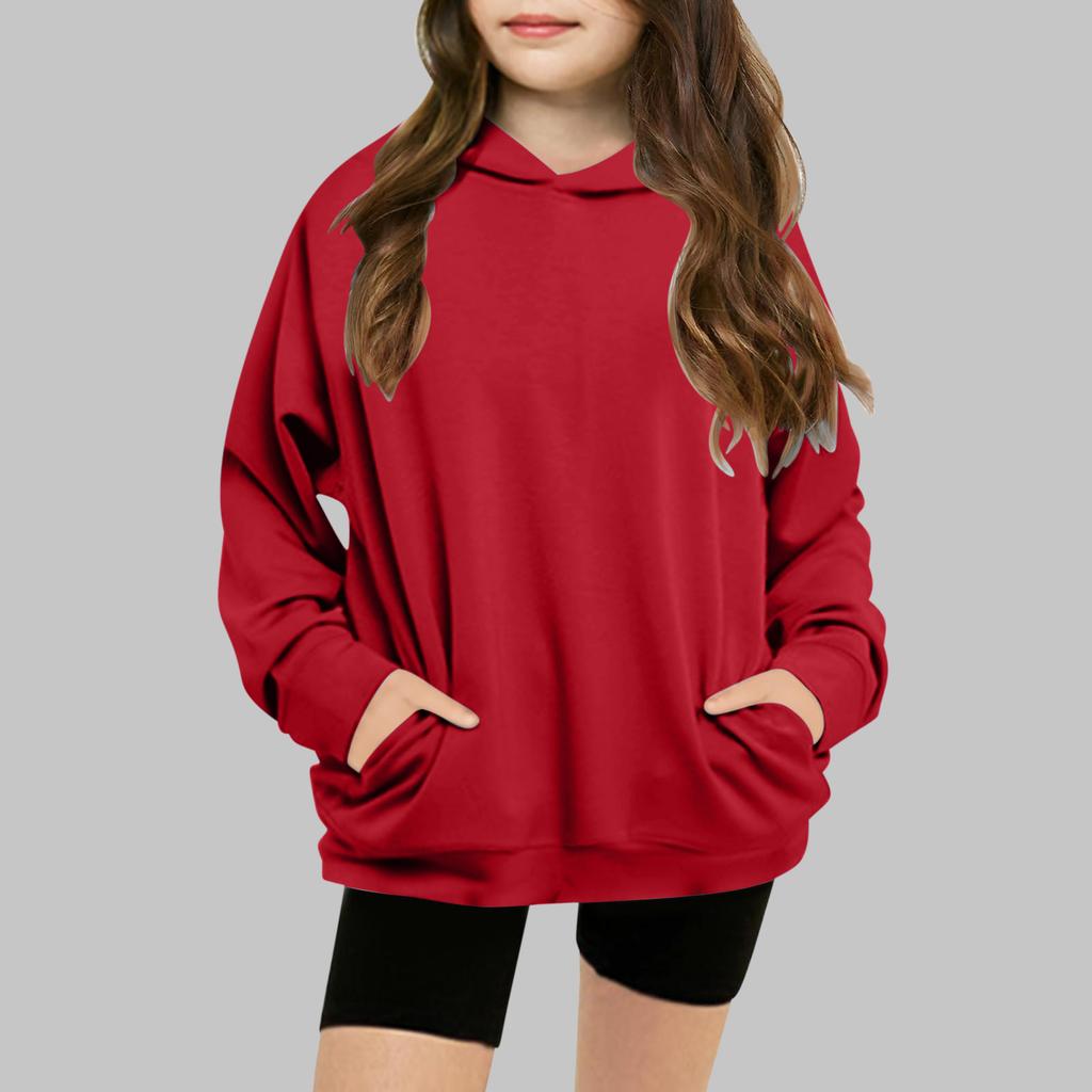 Children's Solid-color Hooded Long-sleeved Girls Sweatshirt