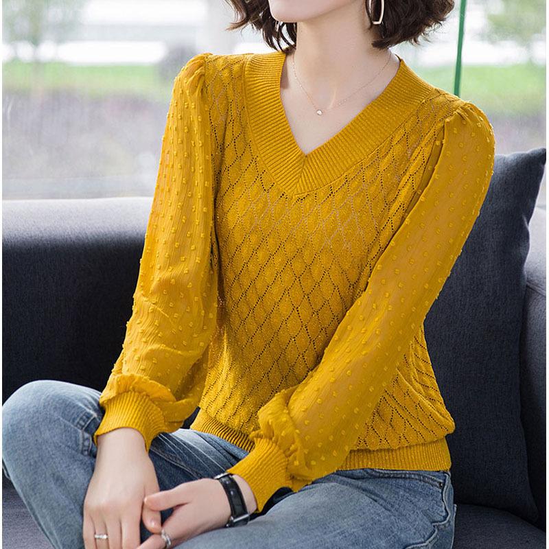 Женский трикотаж с v-образным вырезом, осень 2023, новый свободный свитер, женская нижняя рубашка