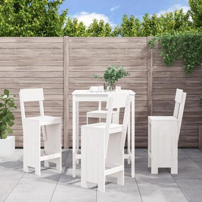 VidaXL 5 Pcs Garden Bar Set White Solid Pine Wood, Pub Set, Patio Bar Set, Set of 3157800