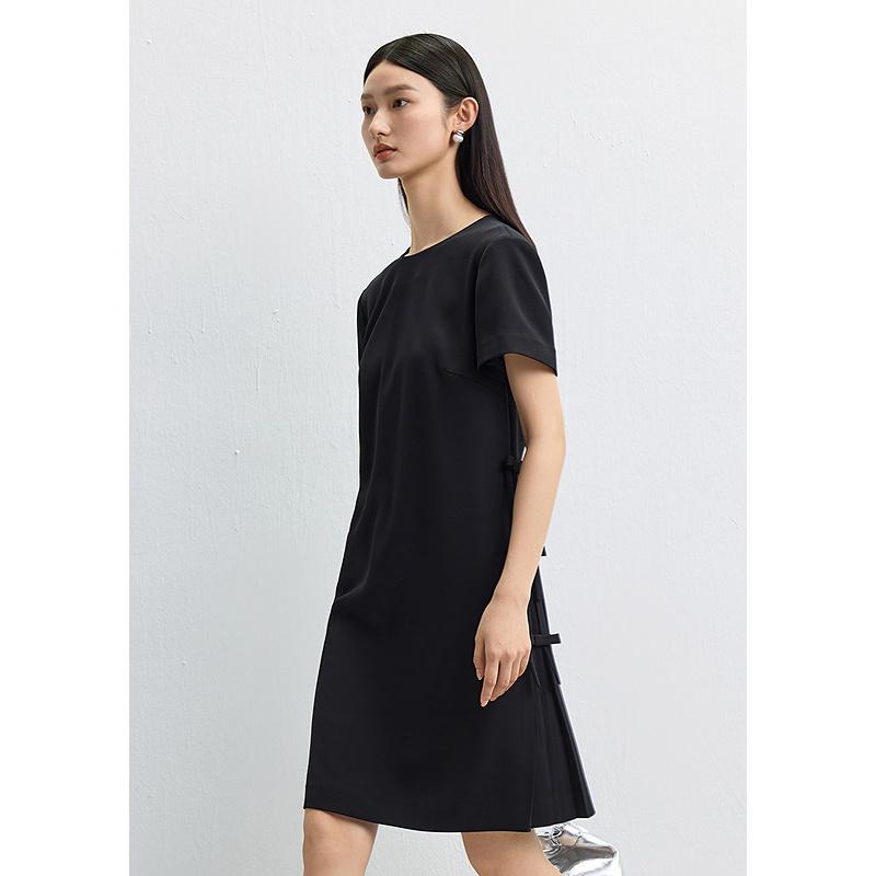 Qianjin style bow round neck short sleeved dress