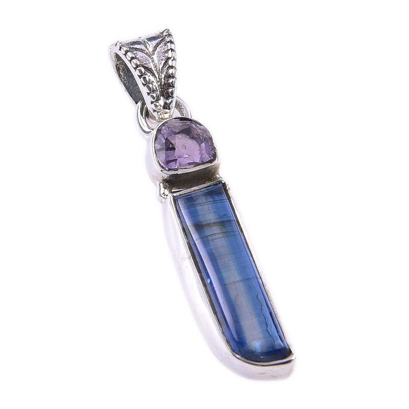 Подвеска из чистого серебра 925 пробы с натуральным кианитом и розовым аметистом 1,50 дюйма k3C37