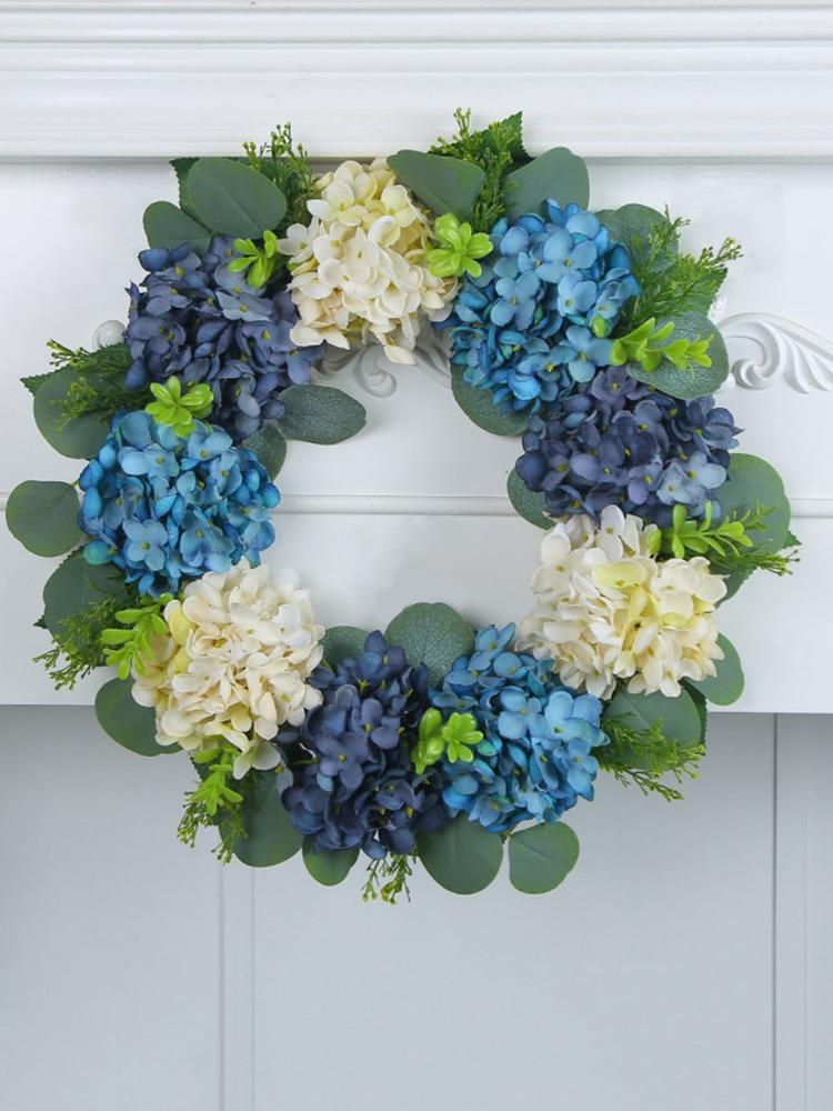 40 см синие венки из гортензий, искусственные цветы для лета, венок из гортензий для входной двери, фермерского дома, стены, окна, вечерние украшения