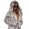 Women's Leopard Print Hooded Imitation Fur Jacket Toka Long Coat Thickened Thermal Mink Trench Coat