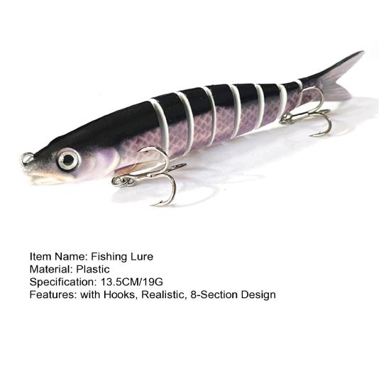 13.5CM/19G Multi-Jointed Fishing Lure with Hooks Slow Sinking 8-Section Swimbait Bionic Hard Artificial Bait Freshwater Saltwater Fishing Accessories