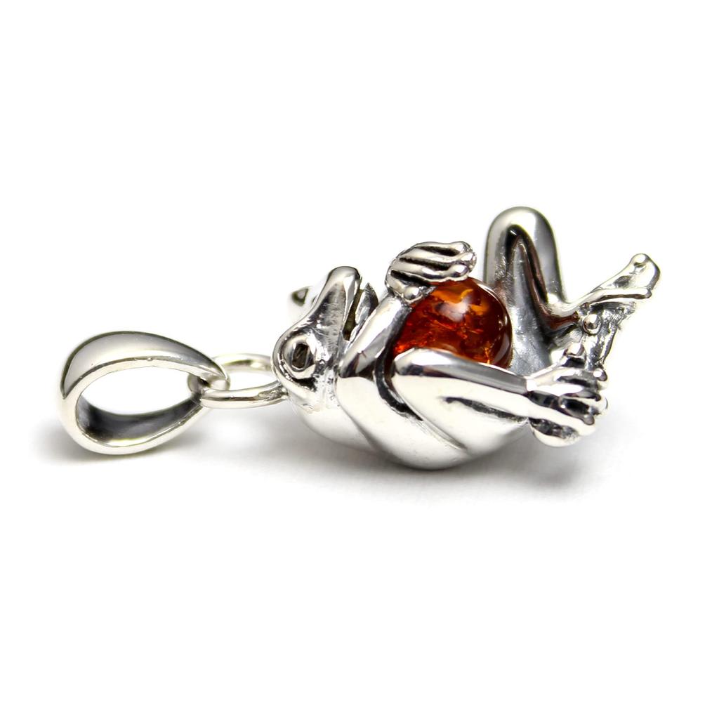 Frog Pendant Silver Amber Amulet Pendant Top Women's Men's
