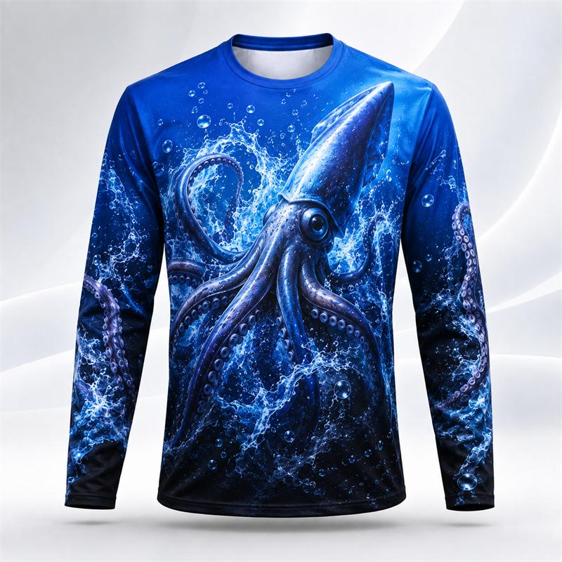 Whale Shark Ocean Pattern Men Long Sleeve Crew Neck T Shirt 3d Print Animal Graphic Top Casual Tee For Ocean Lovers Daily Street