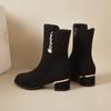 Ботинки Женские средние ботинки Грубый каблук Матовые меховые ботинки Женские ботинки Короткие ботинки