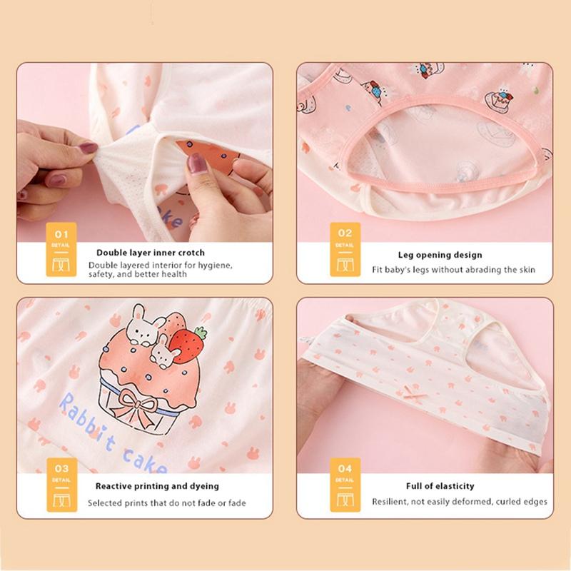 Хлопковые трусы для маленьких девочек, 4 шт., нижнее белье с принтом, трусики