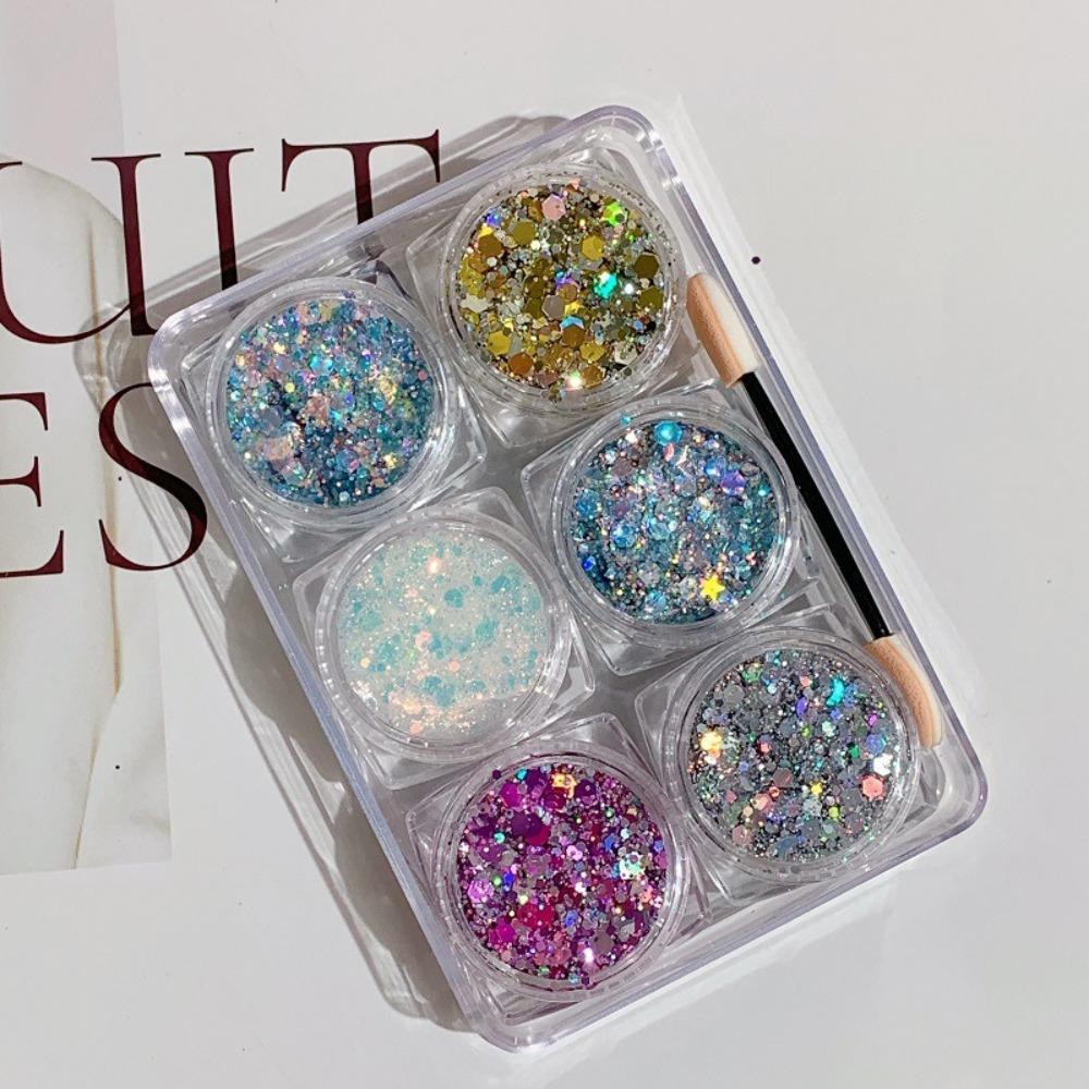 6 шт./набор Гель с блестками для лица, волос, тела, ногтей Мерцающий Разноцветный Гель-крем с блестками Украшения для лица и тела