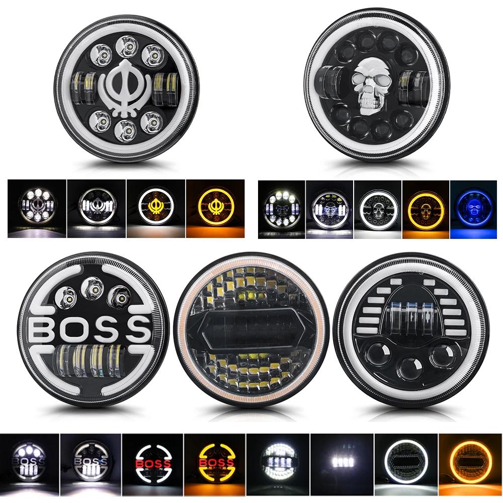 1X 7 Inch LED Headlight Bulbs Assembly DRL Lights H4 Round Headlamp Angel Eyes Car Accessories For Suzuki Samurai Lada Niva Jeep