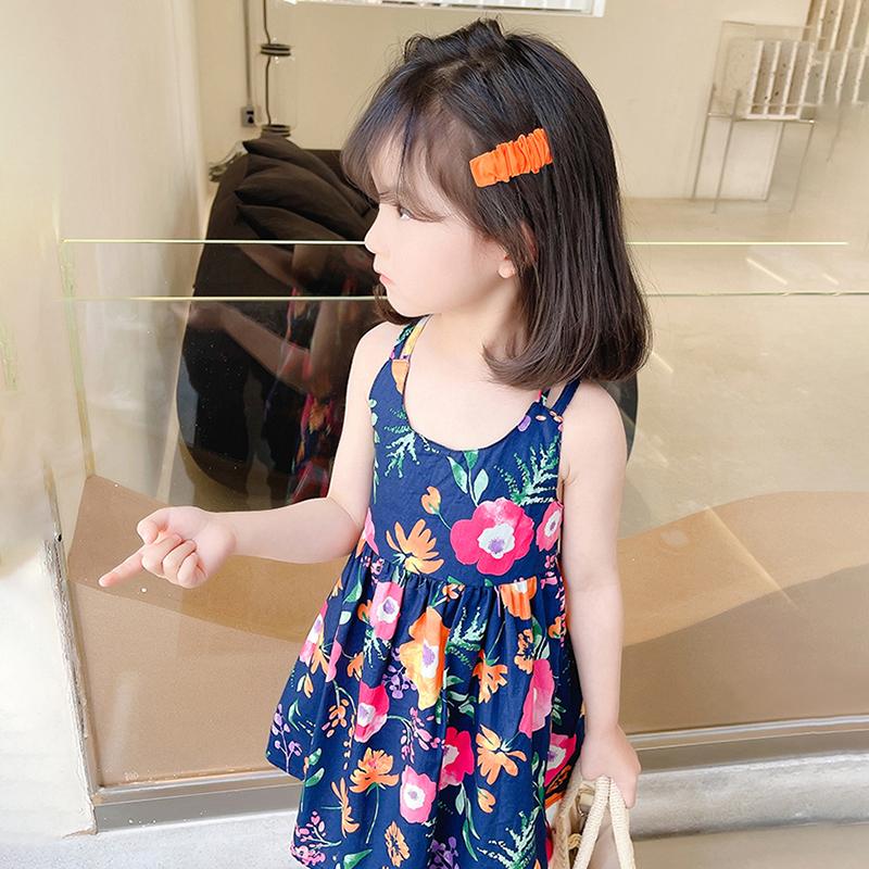 Летнее платье на бретельках без рукавов для девочек, милое платье принцессы, сладкий цветочный принт
