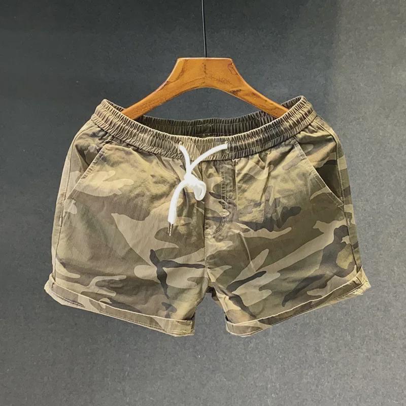 Men's Trendy Camouflage Running Shorts - Elastic Waist, Loose-Fit, Three-Quarter Length