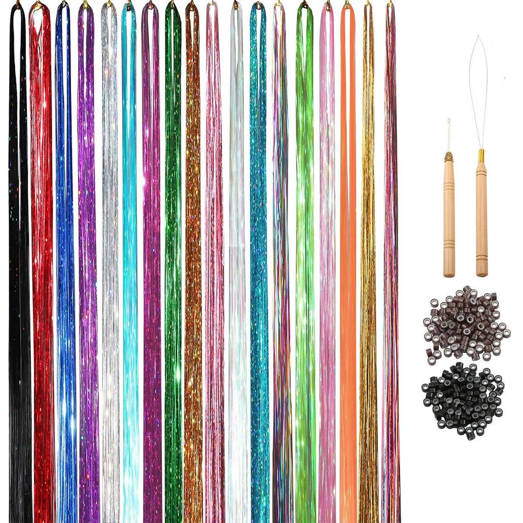 Hot Seller Tinsel Hair Laser Gold Metallic Thread Colorful Seamless Hair Extensions