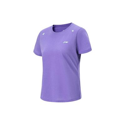 Футболка Li Ning Running Series из сплошного цвета, быстросохнущая, дышащая, с коротким рукавом, женская, флуоресцентно-звездно-фиолетовая ATST530-8