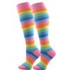 Забавные женские носки, длинные хлопковые полосатые радужные носки, модные красочные чулки до бедра, скейтбораб для девочек в стиле хип-хоп, гольфы выше колена