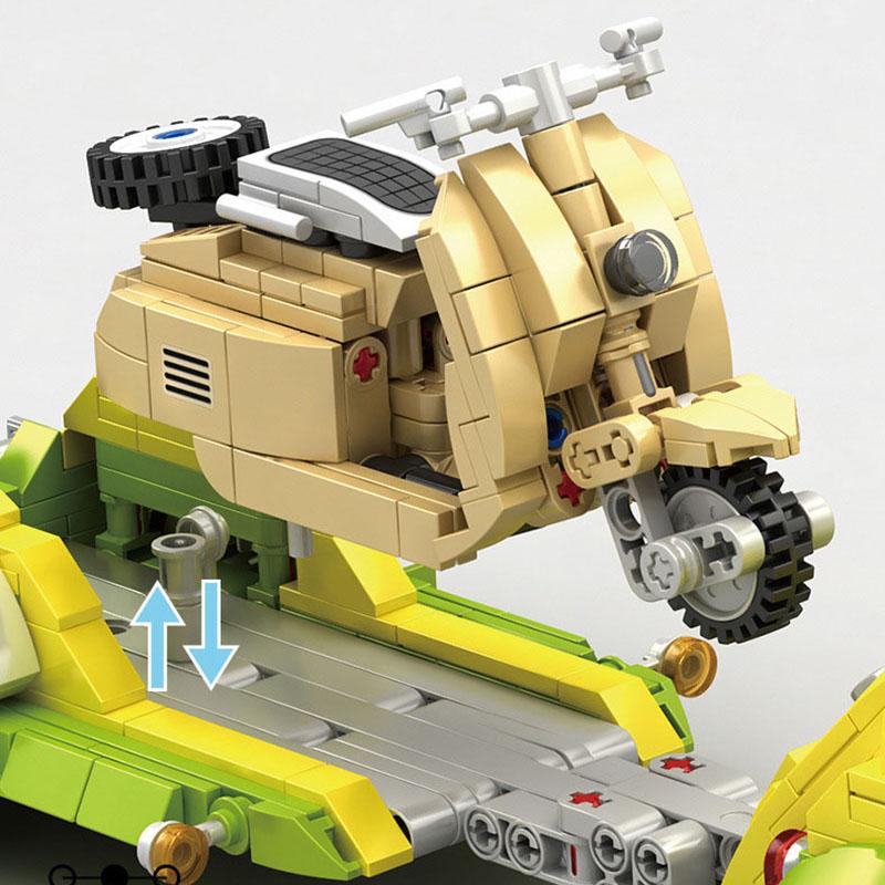 1409 шт. Технические строительные блоки Beetle Wagon, туристические пикниковые автомобили, прицеп, трактор, автофургон, набор, модель автомобиля, кирпичи, игрушки для детей, подарок