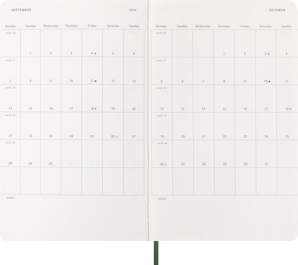 Moleskine 2026 Planner, 12-Month Daily Diary, January Start, Large Size (13cm x 21cm), Soft Cover, Myrtle Green, DSK1512DC3Y26