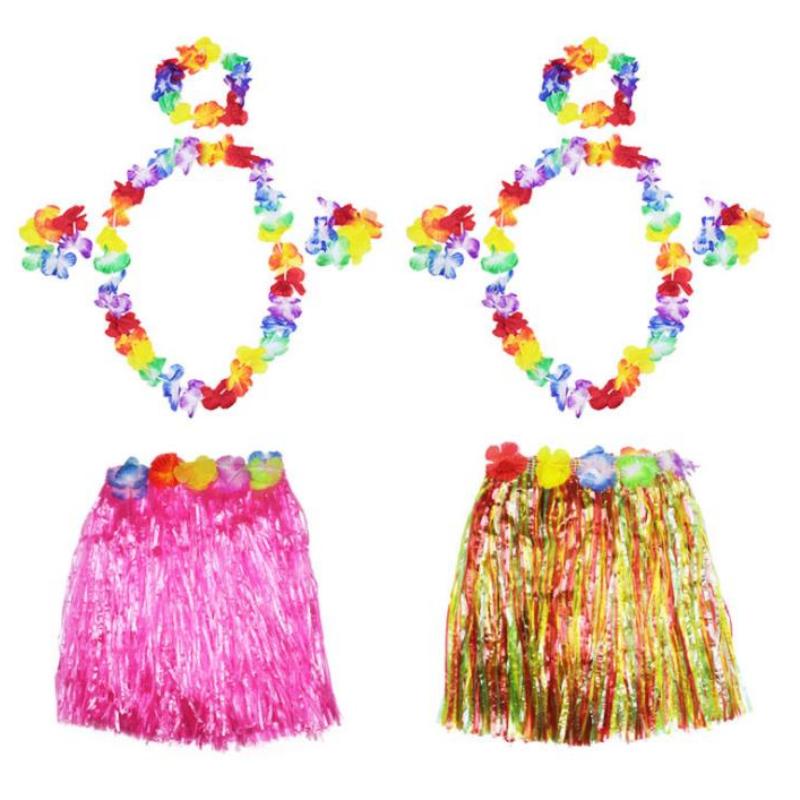 Взрослая Детская Гавайская Вечеринка Хула Гирлянда Травяная Юбка и Венок Пластиковые Волокна Платье Для Девочек Пляжный Танец Активность Выступление Реквизит