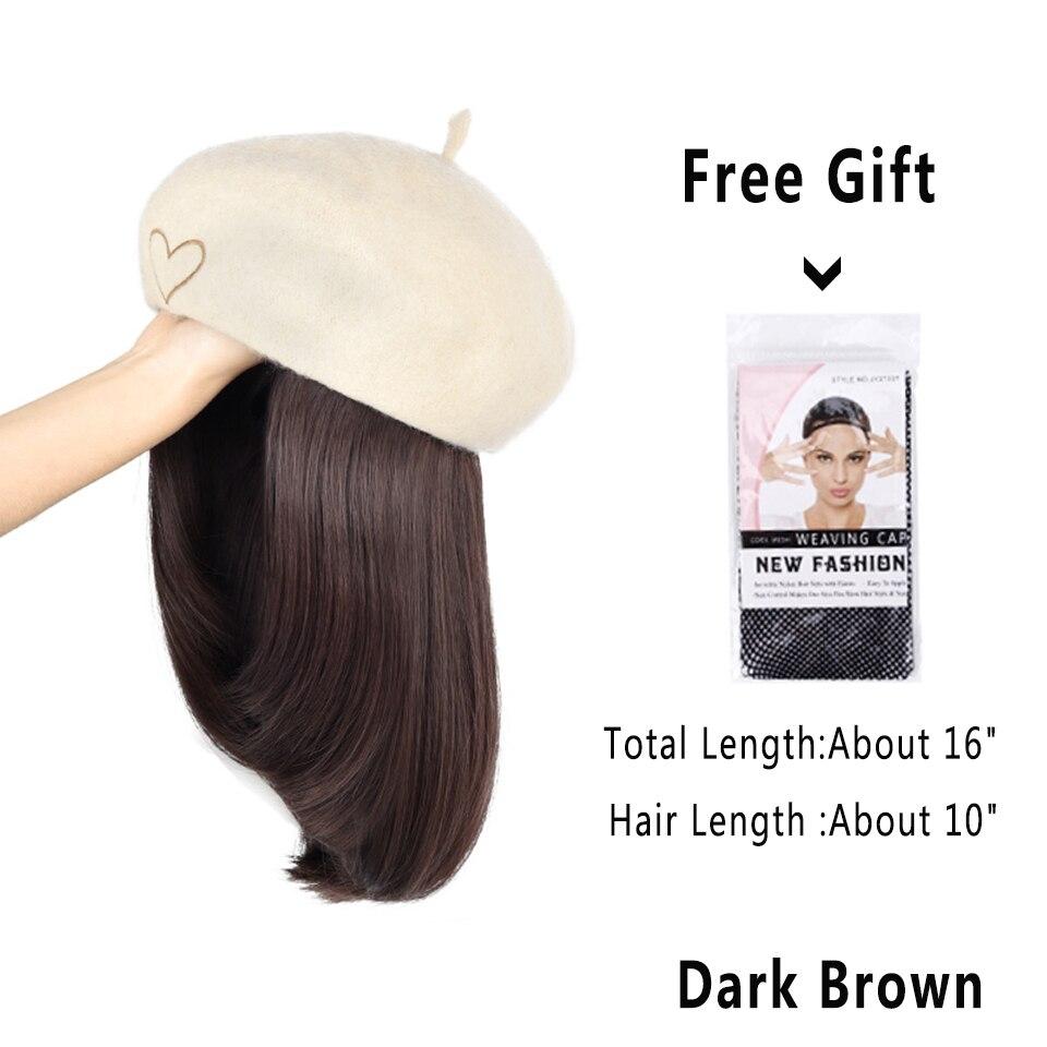 LUPU Берет-шляпа, парики для женщин, синтетический парик «боб», черная шляпа, парики, шапка с волосами, естественное соединение, термостойкие волосы